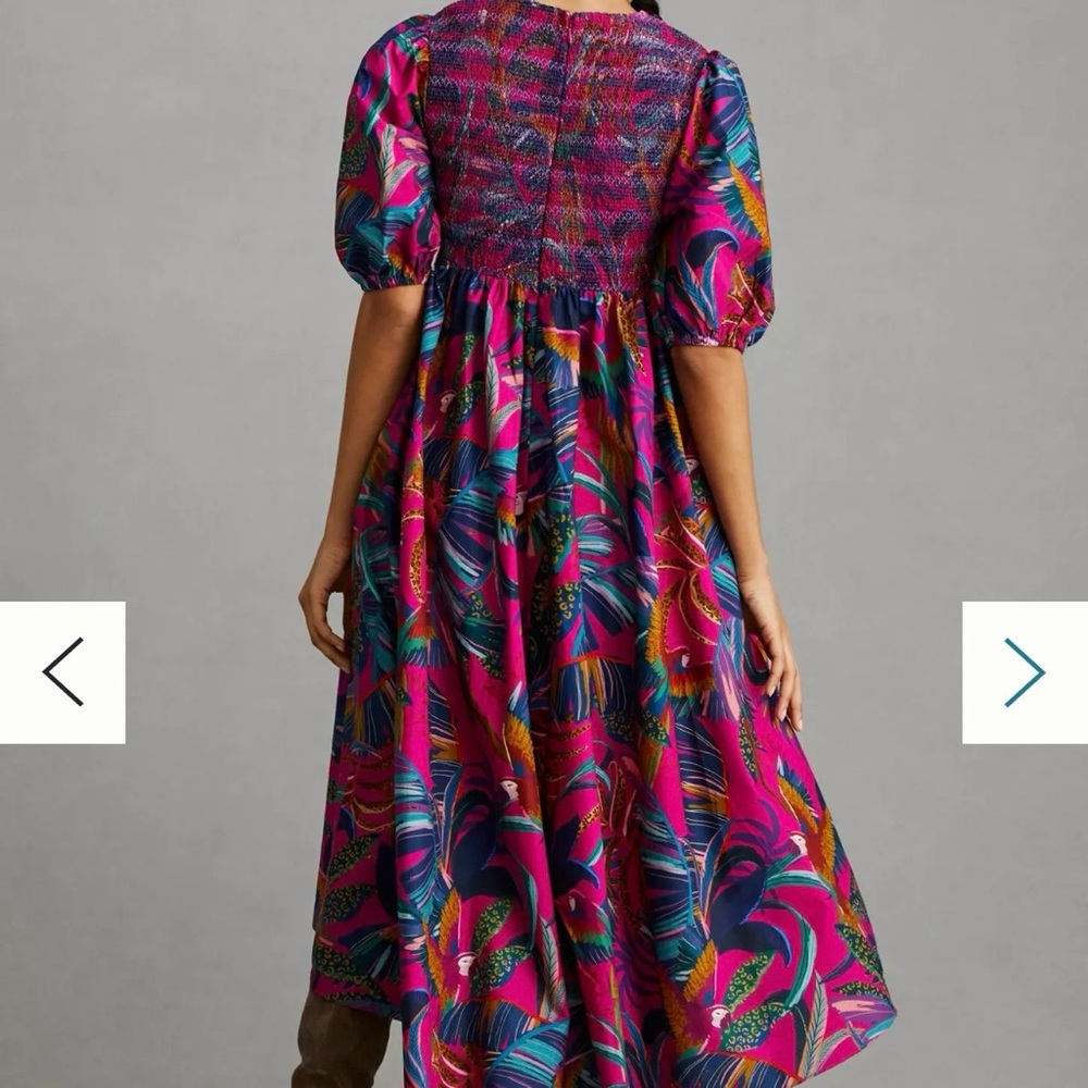 FARM Rio Rainbow Macaws Smocked Puff Sleeve Midi Dress - Picture 7 of 9